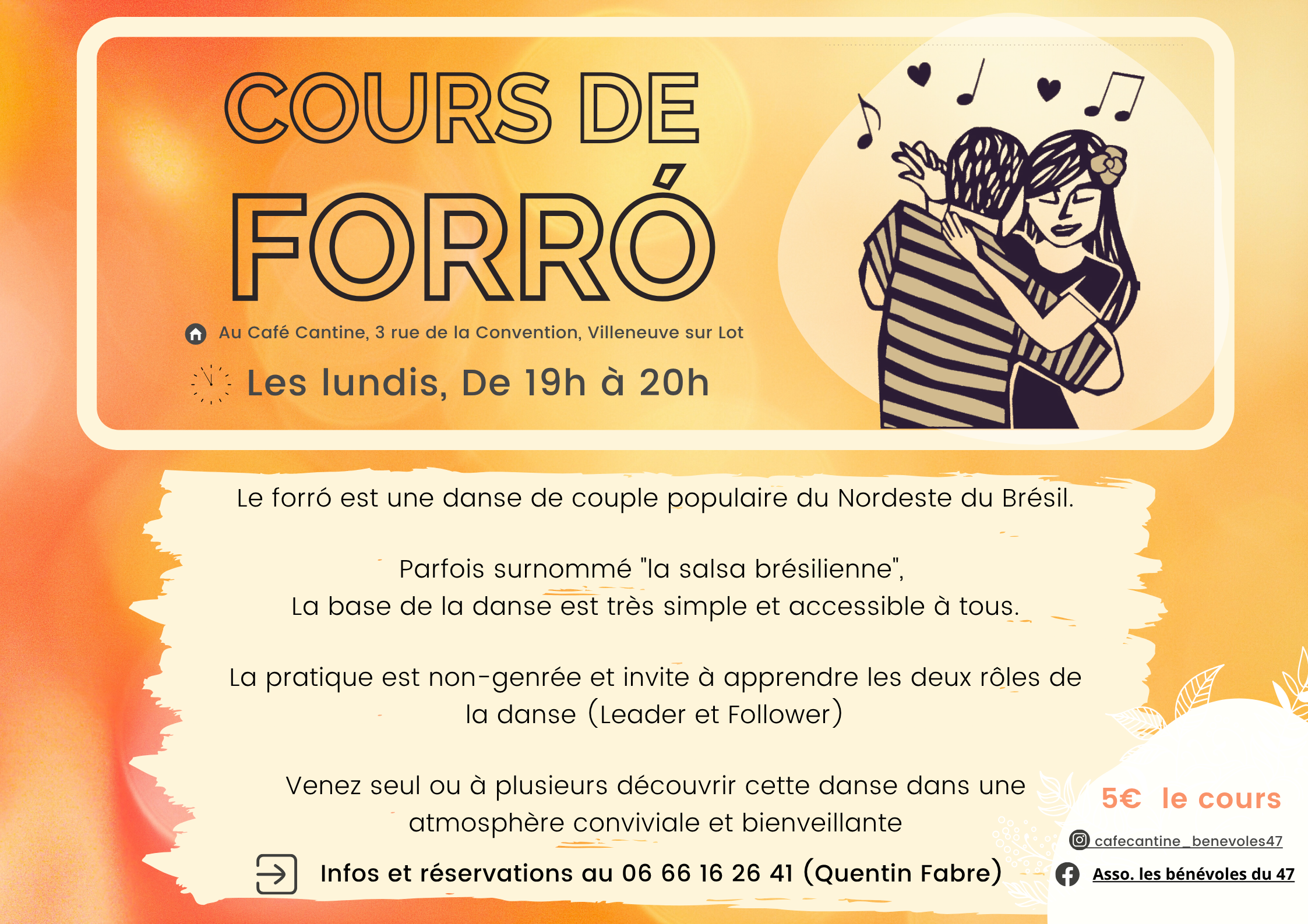 Cours hebdomadaire de forró